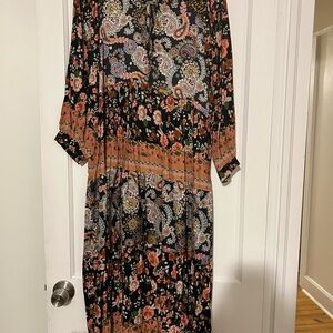 Umgee Black and Orange Floral Long Sleeve Dress